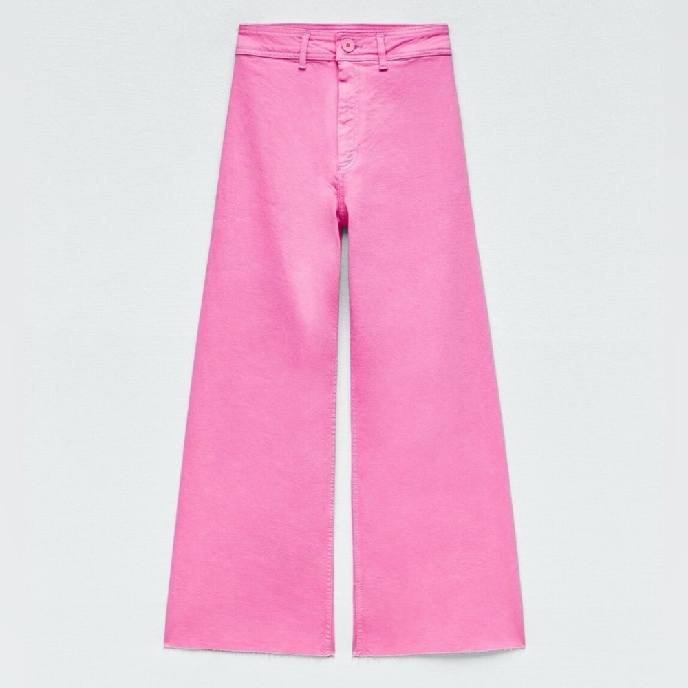 ZARA | Marine Sailor Wide Leg Jeans Pants Denim in Pink | SIZE 0